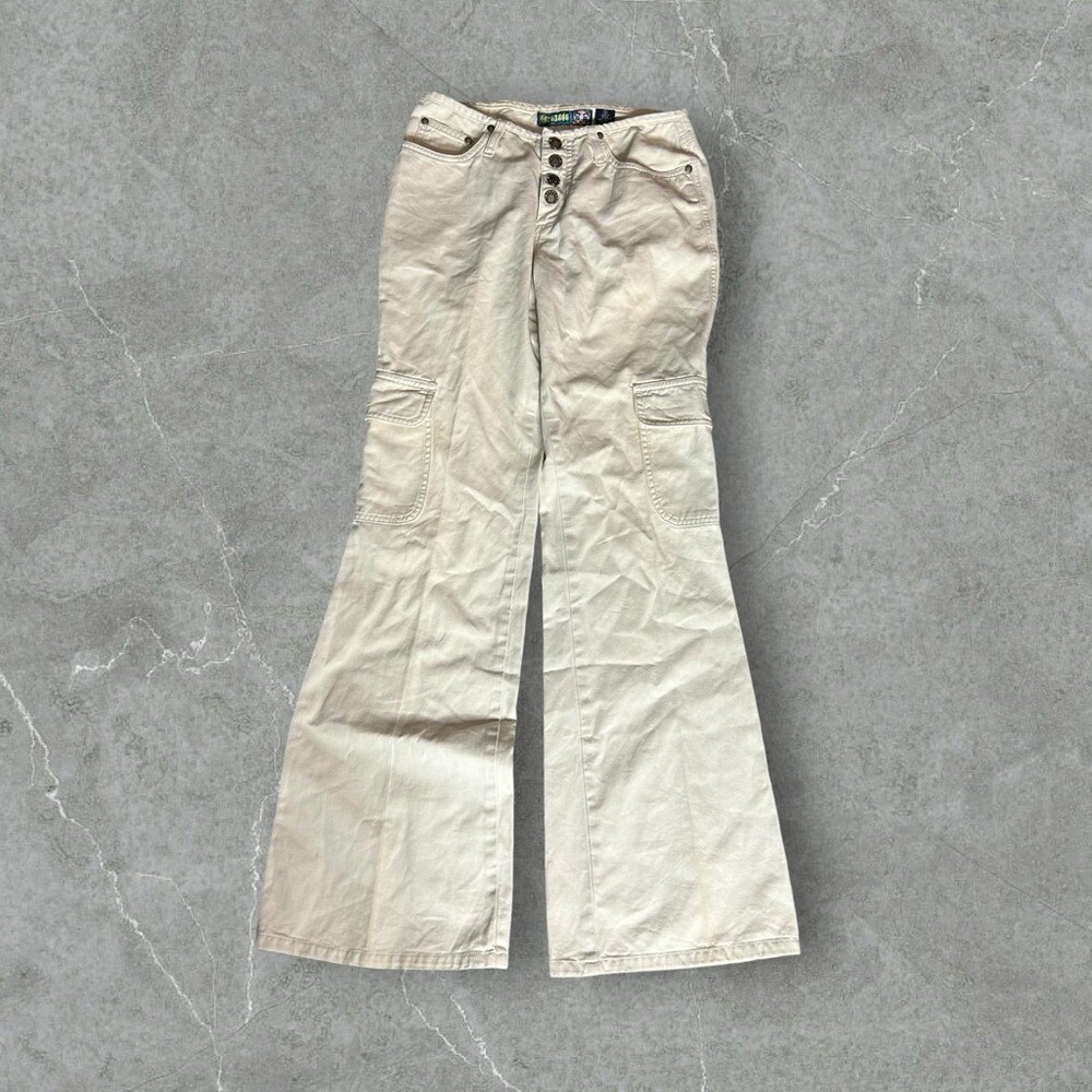 Vintage Grenade Pants Womens 3 Cream Y2K Flare Bell Bottoms Grunge Skater Cargo
